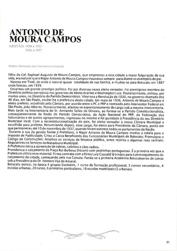 Foto - Registro biográfico dos prefeitos de Botucatu - Olavo Pinheiro Godoy