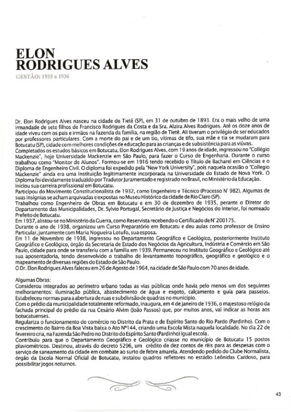 Foto - Registro biográfico dos prefeitos de Botucatu - Olavo Pinheiro Godoy