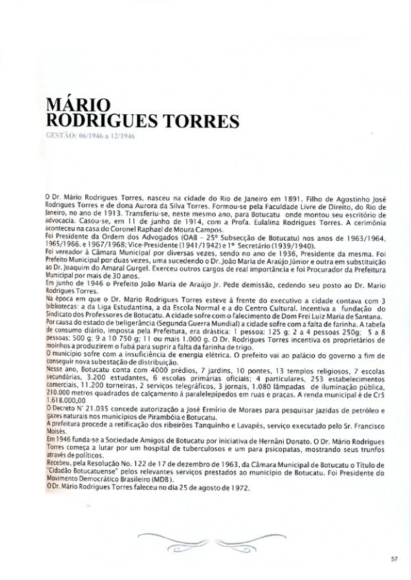 Foto - Registro biográfico dos prefeitos de Botucatu - Olavo Pinheiro Godoy