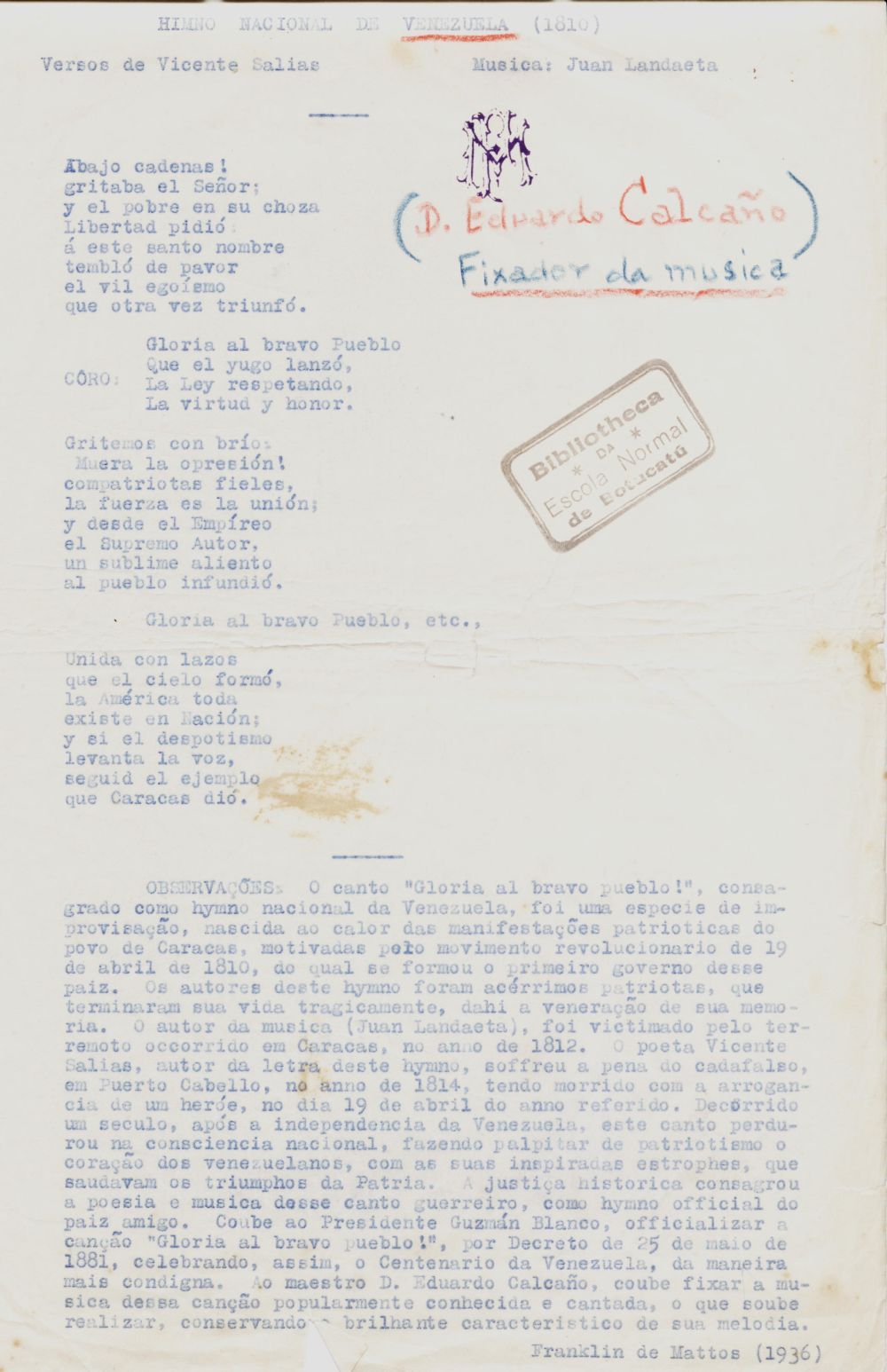 Foto - Espólio musical do Prof. Alfredo Franklin de Mattos
