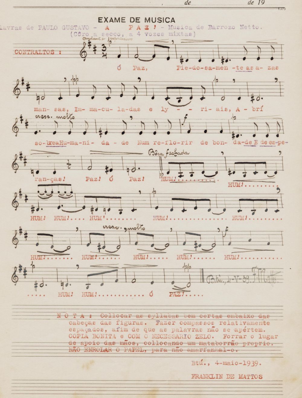 Foto - Espólio musical do Prof. Alfredo Franklin de Mattos
