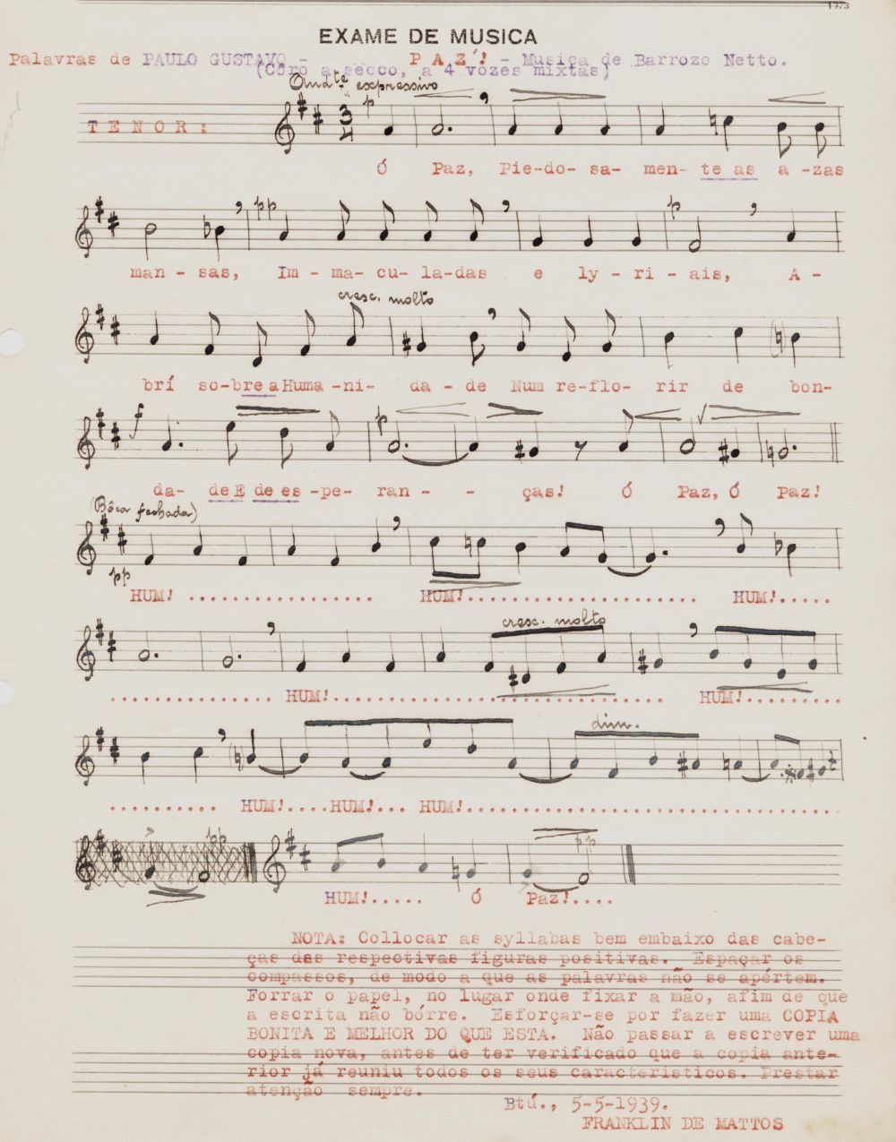 Foto - Espólio musical do Prof. Alfredo Franklin de Mattos
