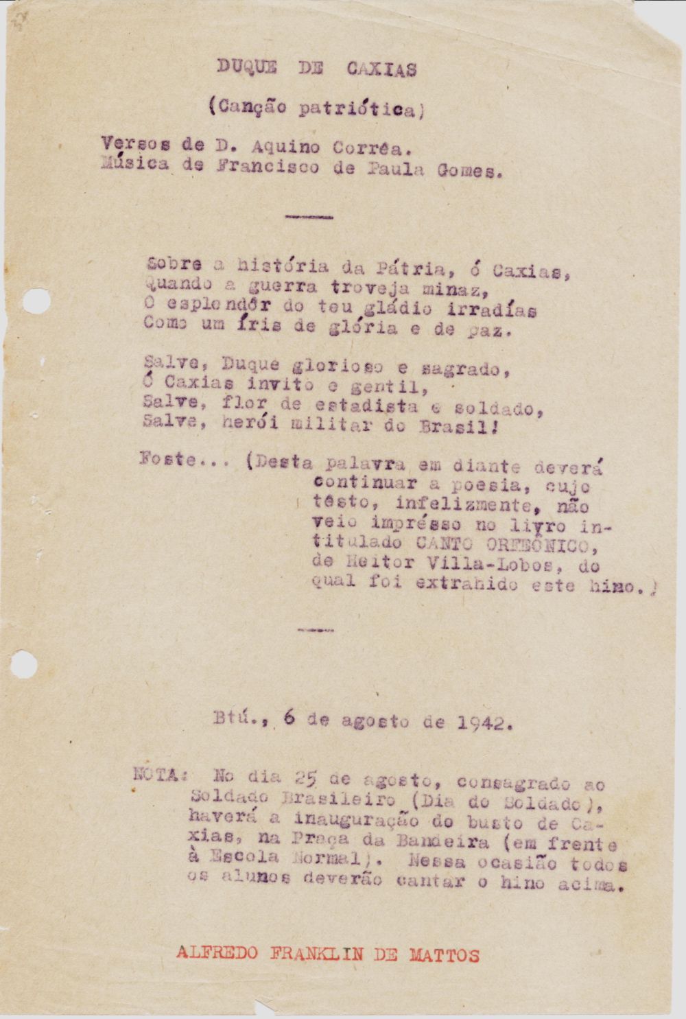 Foto - Espólio musical do Prof. Alfredo Franklin de Mattos
