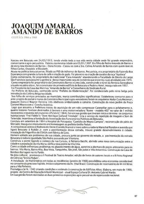 Foto - Registro biográfico dos prefeitos de Botucatu - Olavo Pinheiro Godoy